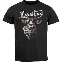 Neverless Print-Shirt Herren T-Shirt Trachtenshirt Hisch Alpen Edelweiß Schriftzug Lausbua mit Print