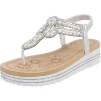 Ital-Design Damen Plateau-Flip-Flop mit Schmucksteinen Zehentrenner (91970828) Keilabsatz/Wedge Keilsandaletten in Silber