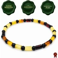 M-Punkt24 Armband Armband Bernstein Damen und Herren 100% Echt 58 mm Gummiband (Fein & Edel, inkl. Etui), Multicolor, Edelstein, Geburtsstein, Edelstein