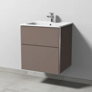 Sanipa 3way Waschtischunterbau zu Geberit Renova Plan Slim Waschtisch mit 2 Auszügen, Taupe-Matt BP6851T