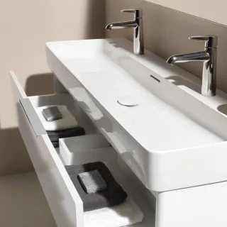 LAUFEN Waschtisch, VAL, 1200x420, 2 Hahnlöcher, mit Überlauf, weiß, 8.1028.9.000.107.1 H8102890001071
