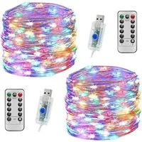 AFKSMILE LED-Lichterkette 2 USB Lichterkette mit Timer, Fernbedienung, 8 Lichtmodi, Dimmfunktion, Ideal für Schlafzimmer, Fenster, Hochzeit DIY, Party und Weihnachten
