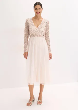 bonprix Cocktailkleid mit Paillettenstickerei, rosa, Gr.50, Elegantes Midi-Kleid aus zartem Tüll mit Paillettenstickerei im Oberteil