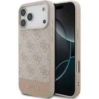 Guess Handyhülle iPhone 17 Pro Max Classic Kunstleder rosa Muster Logo goldfarbig 6,9 Zoll, Kantenschutz