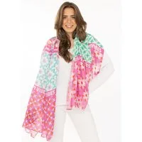 Zwillingsherz Schal "Flower Block", Florales Muster mit Schriftzug, transparent