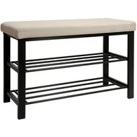 DuneDesign Schuhregal 81 x 32 x 46 cm Schuhbank mit Ablagen & Sitzfläche - Sitzbank Metall, Garderobenbank Flur - Flurbank mit Polster - Polsterbank für Garderobe