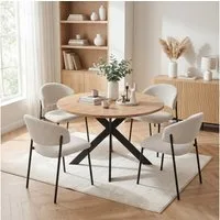Jiexi Essgruppe Runder Esstisch 110cm MDF Set mit 4 Cord Stühlen Kreuzgestell