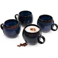 SÄNGER Cappuccinotasse Tokio Cappuccinobecher, 4-tlg., Steingut, Blau Schwarz, Handmade, Premium Collection