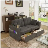 STILVORA Schlafsofa 2-Stizer Sofa mit zwei Schubladen Loungesofa mit Getränkehaltern, 2-Sitzer Sofa mit Stauraum, USB-Anschlüsse, Getränkehalter, versteckter Stauraum, kompakt