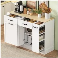 HAUSS SPOLE Sideboard mit Mülleimerfach,Küchenschrank mit Schubladen und Gewürzregal,Weiß (Buffetschrank 133.5×40×86 mit Abfallbehälterfach), für Esszimmer oder Wohnzimmer