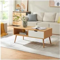 en.casa Couchtisch, »Bordkak« mit Schublade 100 x 48 x 45 cm Eicheoptik / Weiß