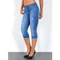 ESRA Caprijeans Damen Jeans Capri Hose High Waist Jeans Damen mit hoher Leibhöhe J374 3/4 Jeans Damen Capri Sommer-Hose Jeans Shorts Damen kurze Jeans