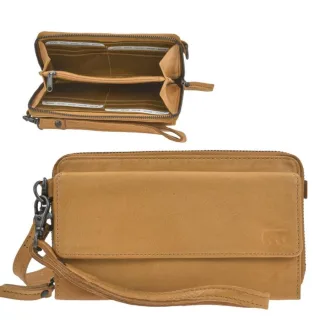 Handy-Geldbörse 12 Kartenfächer Leder gelb 20x10,5cm | Bear Design Lilian. Ein funktionaler Organizer mit Smartphonefach für Alltag und Abend-Events.