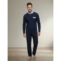 Henry Terre Pyjama Pyjama Set Langarm - Bruno Stehkragen Uni gemusterte Hose