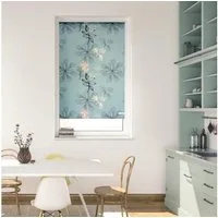 Seitenzugrollo Rollo Klemmfix, ohne Bohren, blickdicht, Aqua Floral - Blau, LICHTBLICK ORIGINAL, blickdicht, freihängend, Klemmfix