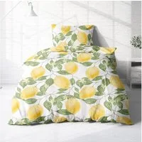 Träumschön Bettwäsche Premium Bettwäsche 135x200 oder 155x220 cm, Zitronen Muster weiß gelb, Renforce, 2 teilig, mit Reißverschluss, 100% Baumwolle, Sommerbettwäsche