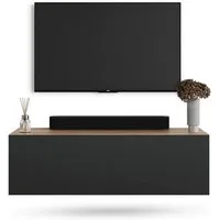 Planetmöbel TV-Schrank West TV-Board, Fernsehtisch 100 cm lang, TV-Lowboard (für Fernseher bis 55 Zoll, TV Schrank viel Stauraum, 1-St., sideboard hängend, Fernsehschrank 100 x 30 x 37,5 cm) gold eiche - anthrazit