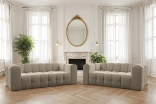 Sofaset Designersofa SOLVIE 3-4 in Stoff Moly Beige