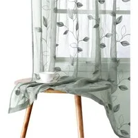 Agger Vorhang Leinen Voile Vorhänge, halbtransparente Blumenvorhänge, Blätter-Stickerei Vorhänge, geeignet für Schlafzimmer und Wohnzimmer