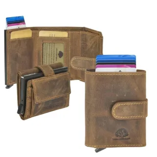 Kartenschieber Portemonnaie Herren Leder RFID | Alucase & Münzfach | antikbraun | Greenburry Vintage 1686M-25