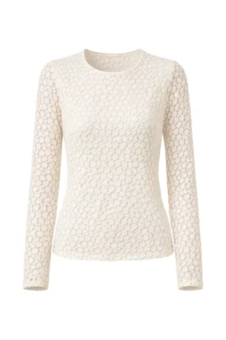 signe nature - Langarmshirt mit Spitze beige - Gr. - 36