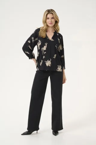 Langarm-Bluse Regular fit Black/Brown Flower Print floral