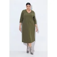 Ulla Popken Midikleid Midikleid Ziernaht V-Ausschnitt 3/4-Arm Taschen