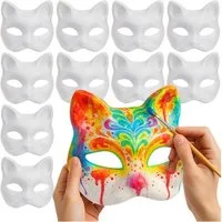 Ruhhy Verkleidungsmaske Katzengesichtsmaske DIY, (Spar-Set, 10-tlg., bemalen), Angenehm zu tragen dank weichem, flexiblem Material