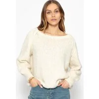 SASSYCLASSY Strickpullover Oversize Pullover Damen mit U-Boot Kragen Elegant Lockerer Strickpullover mit weitem Ausschnittform Schwarz Offwhite