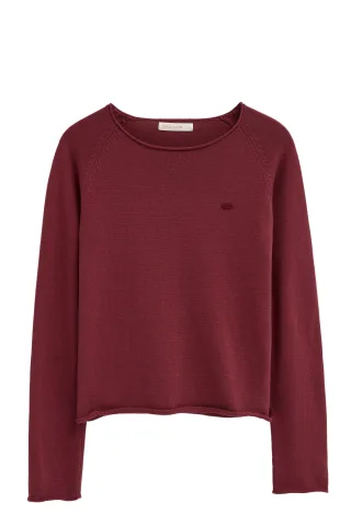 Pullover weinrot mit leicht gerollten Säumen und Polo Club Logo