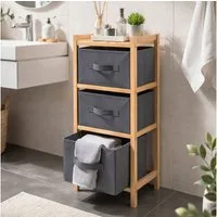 Koopman Mehrzweckregal Badregal Aufbewahrungsregal Regal Holz 65x27x25cm 3 Fächer, Stück 1-tlg., 3 Stofffächer, 3 Ebenen, Mit Griff, Standsicher, Schlicht