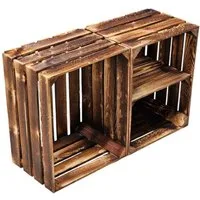 Teramico Holzkiste Holzkisten 2er Set 50cm mit Ablage Vintage Geflammt, Vintage Obstkiste
