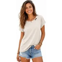 SUBLEVEL Kurzarmshirt Damen Leichtes Sommer Shirt T-Shirt V-Neck Basic-Shirt Rundhals