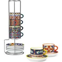 vancasso Kaffeeservice 6tlg Kaffeeservice, Porzellan Espresso-Set, Metallständer (1-tlg), 6 Personen, Porzellan