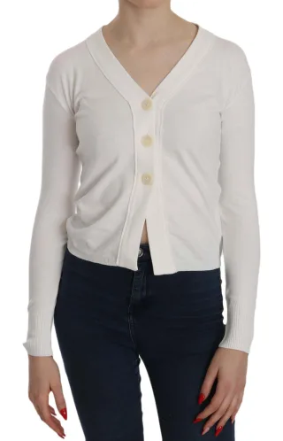 BYBLOS Weißer V-Ausschnitt Langarm Gekürzter Cardigan Pullover