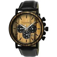 Holzwerk Chronograph BERGA Herren Edelstahl & Holz Uhr mit Leder Armband in schwarz, beige