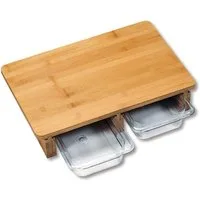 Kesper Schneidebrett Schneidebrett mit Auffangschalen aus Kunststoff, 35x25 cm, Bambus, Kunststoff, Holzdesign, ideal für sauberes Arbeiten in der Küche