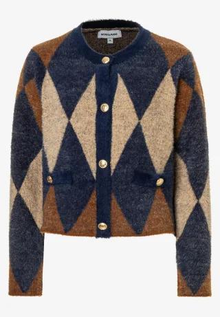 MORE & MORE - Cardigan mit Rhomben-Muster blau - Gr. - 36
