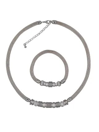 Steuer Modeschmuck Set Kette Armband Metall 48+7,0cm + 19,0cm Stretch Mesh Kugeln Metall