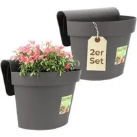 GarPet Balkonkasten 2er Set Geländertopf Balkon Wasserspeicher Blumentopf Zaun Anthrazit