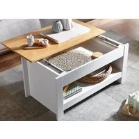 FINEBUY Couchtisch FB71950 Wohnzimmertisch Weiß 85x47x42cm Sofatisch Tisch (Weiß / Eiche 85x47x45 cm, Wohnzimmertisch Stauraum), Sofatisch mit Ablagefach, Kaffeetisch Rechteckig