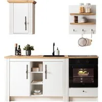 OTTO home Küchenzeile KS-Westminster, Pantryküche im Landhaus Stil, hochwertige Metallgriffe, (Set), Breite 194 cm, Kommode, Wandpaneel, Hängeschrank und Herdumbau