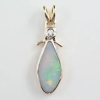 750er Gelbgold Anhänger mit GEM Class White Opal aus Australien und natürlichem Diamant – 2,47 ct Multicolor Farbenspiel