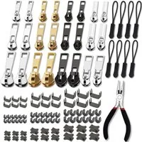 FOUORTUNATE-BEE Reißverschluss 105-teiliges Reißverschluss Reparaturset mit Schiebern, Universal Zipper Ersatz Set für Jacken, Taschen & Mäntel