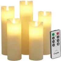 LC Home LED-Kerze Set Echtwachskerze Timerfunktion Fernbedienung LED Kerzen Dimmbar (Set, 5-tlg., LED Kerzen Set Stumpenkerzen mit Fernbedienung Timerfunktion dimmbar), LED Kerzen 3er Set in 7,5x10/12,5/15 oder 5er Set in 5x13/14/16/18/20
