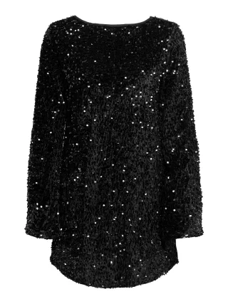 ONLY - ONLANIKA SEQUINS LS BOW DRESS WVN CS black - Gr. - M