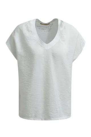 Smith&Soul - Crinkled V-neck Tshirt Blouse cream white - Gr. - S