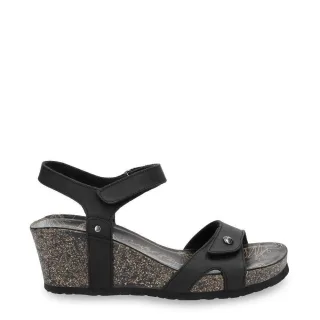 Damen-Sandalen „Julia B1“ aus schwarzem Leder mit Keilabsatz