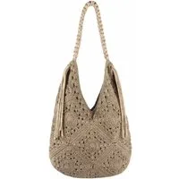 ITALYSHOP24 Schultertasche DAMEN TASCHE Häkeltasche Boho Shopper Strohtasche Hobo Geflecht Textil, Sommer Basttasche Strand Retro Reise Freizeit Urlaub Beuteltasche