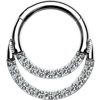Taffstyle Nasenpiercing Titan Piercing Clicker Segment Ohrpiercing Ring Doppel Kristallreihe (Eleganter Titan Segmentring mit Doppel Kristallreihe für viele Piercings - Geschenkidee)